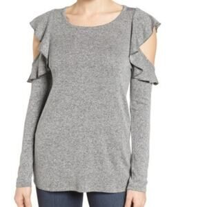 Pleione Ruffle Cold Shoulder Top S